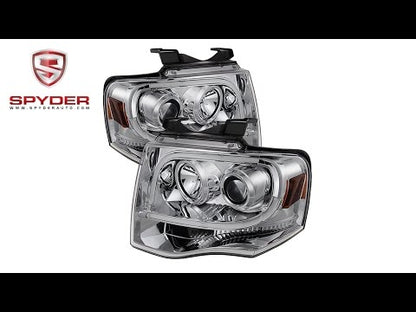 Spyder - Ford Expedition 07-13 Projector Headlights - Light Tube DRL - Chrome