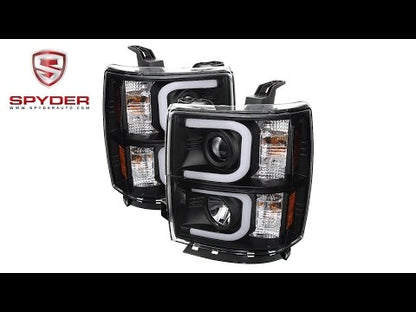 Spyder - Chevy Silverado 1500/2500/3500 14-15 Projector Headlights - Light Bar DRL - Black